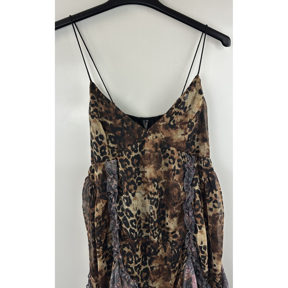New With Defects Anthropologie Ruffled Chiffon Maxi Dress Leopard Animal Print M - Picture 4 of 16